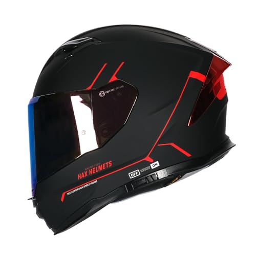 HAX Force Aerodynamic Full Face Helmet for Street EBikes DOT ECE Certified Enhanced Dual Visor Adult Size Pinlock Ready Matte Black Red S - Image 1
