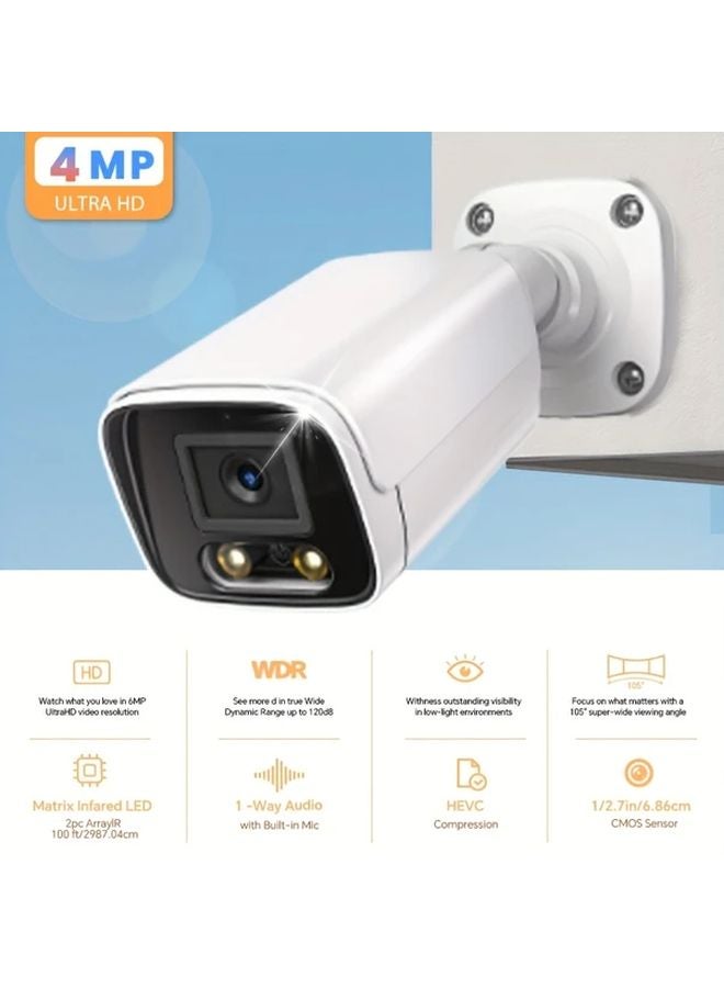 White 4MP PoE Gun Camera Outdoor 2 8mm Dual Color Night Vision Human Motion Detection - Image 2