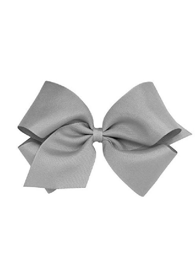 Wee Ones Girls' King Grosgrain Hair Bow On A Weestay Clip With Plain Wrap King Gray  - Image 2