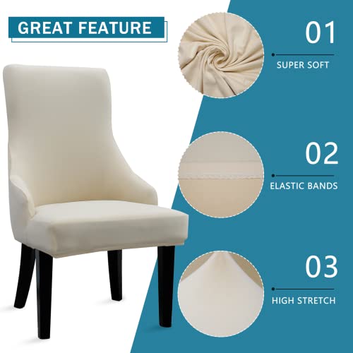 Liykimt Stretch Wingback Side Chair Slipcover-Accent Chair Cover Slipcover with Arm,Washable Upholstered Arm Dining Chair with Nailed Trim Protector for Dining Living Room Set of 1,Beige - Image 4