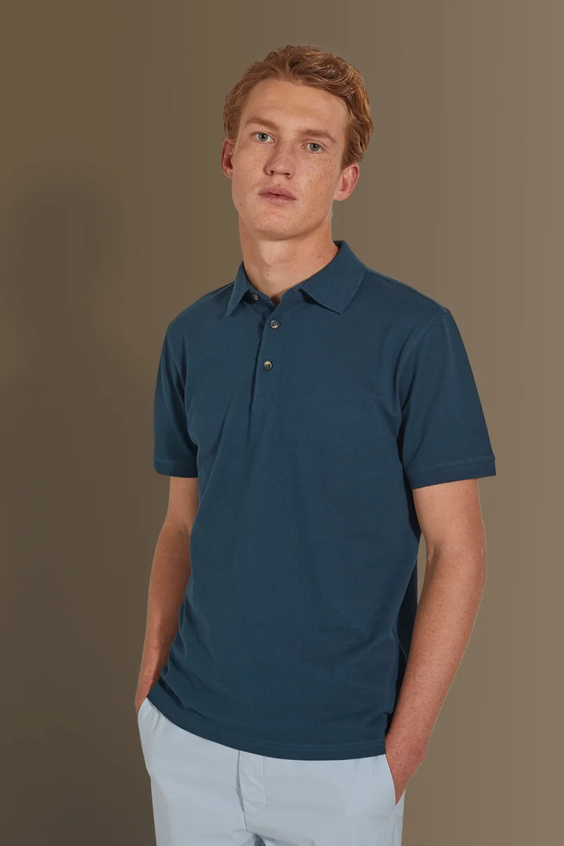 Short sleeves polo 100% cotton piquet solid colour - Marine