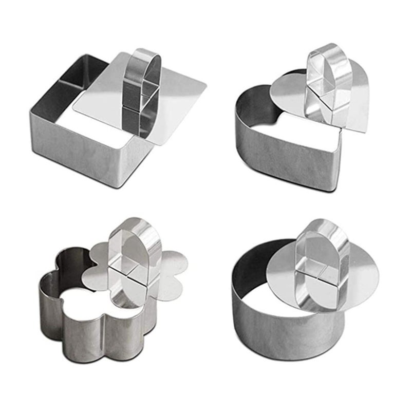 8 pcs Mousse Mold Stainless Steel Cake Making Tool Unique Baking Supplies for Home Kitchen with Push Board (Heart + Round + Flower + Pattern) - Image 2