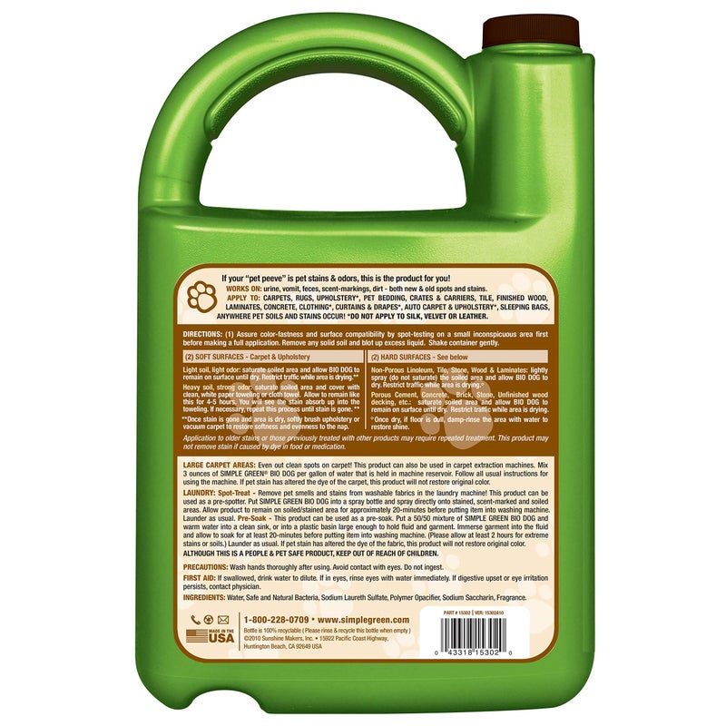 Simple Green Bio Active Stain & Odor Remover for Pet & Carpet- Pet & People Safe (1 Gal), Milky White, 128 Fl Oz (Pack of 1) - Image 2