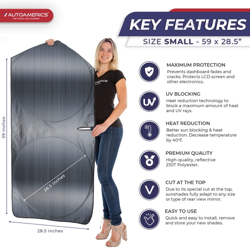 Autoamerics 1-Piece Windshield Sun Shade - Metallic Gray Foldable Car Front Window Sunshade for Most Cars SUV Truck Heat Blocker Visor Protector Blocks Max UV Rays and Keeps Your Vehicle Cool - Small - Image 2