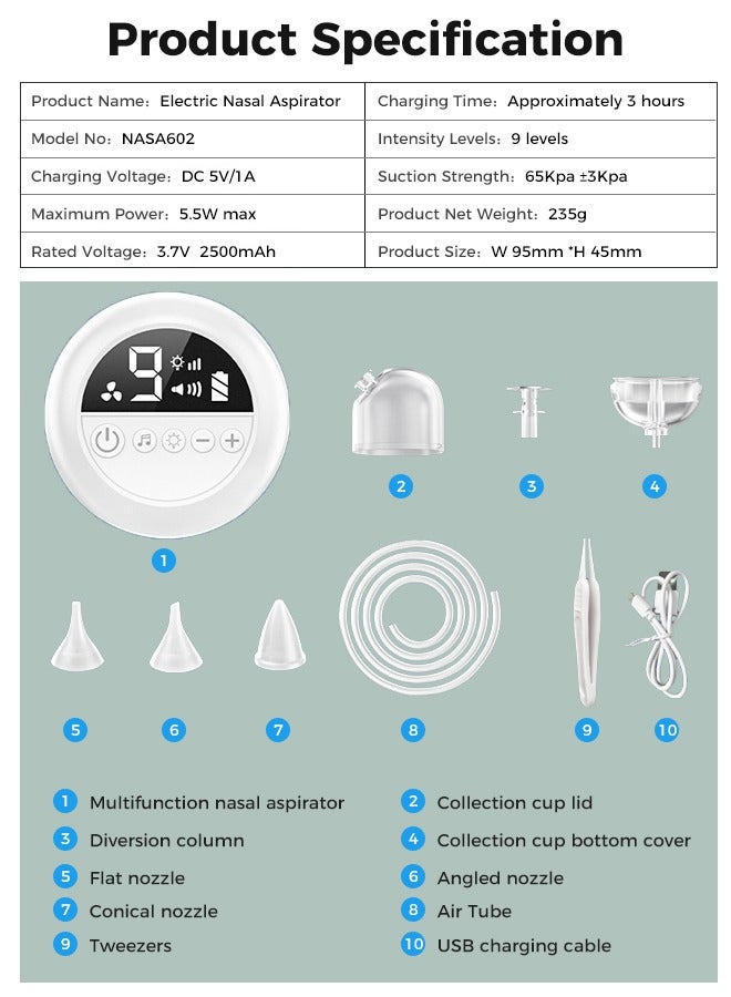 🍼 Electric Baby Nose Cleaner – Rechargeable Nasal Aspirator with 9 Suction Levels, Soft Silicone Tips, Mucus Remover for Infants 👶  - Image 5