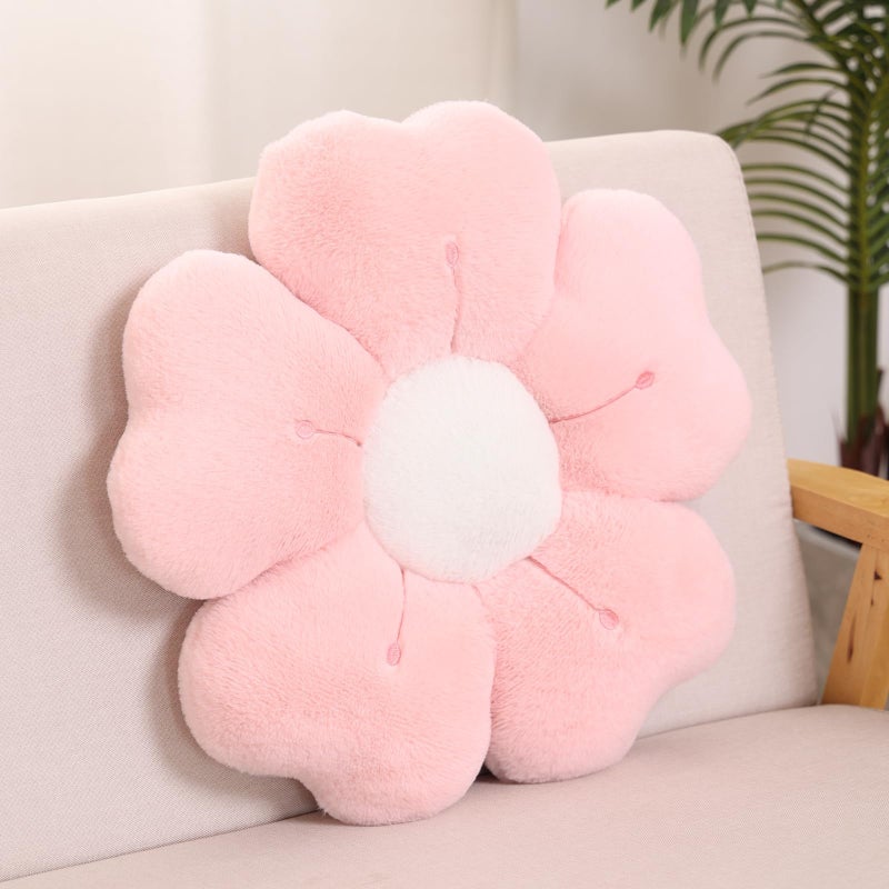 ZCNYCLAM Flower Shaped Pillow Cute Decorative Throw Pillow with Soft Artificial Rabbit Fur for Couch Bed Chair Floor Flower Pillows Seating Cushions with Room Dcor for Bedroom Living Room 149 Light Pink - Image 2