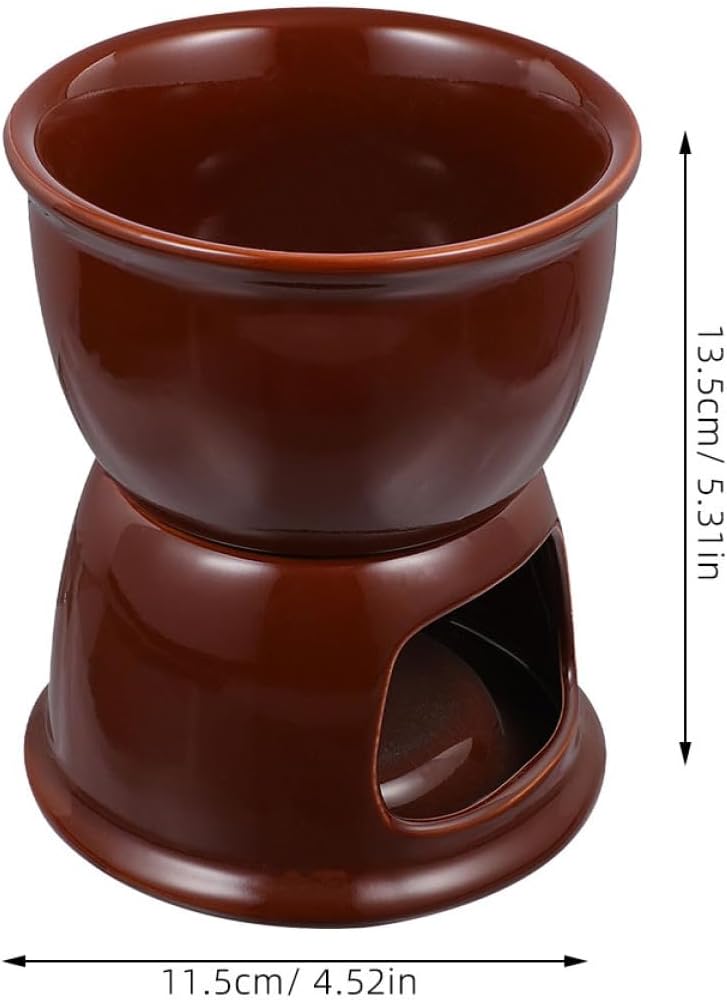 2pcs Ceramic Chocolate and Cheese Fondue Pots Small Dessert Dipping Cups Brown Candy Melting Warmers for Home Parties and Dinner Gatherings - Image 2