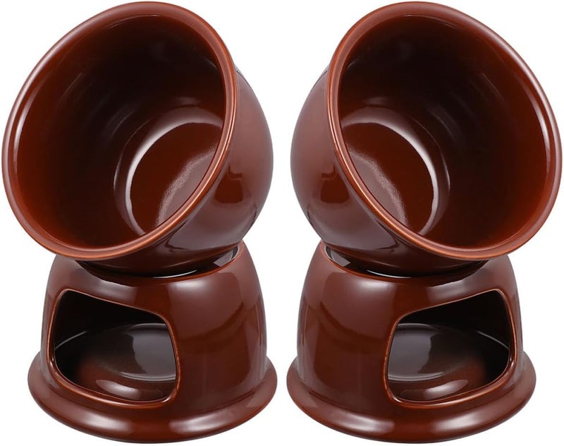 2pcs Ceramic Chocolate and Cheese Fondue Pots Small Dessert Dipping Cups Brown Candy Melting Warmers for Home Parties and Dinner Gatherings - Image 1