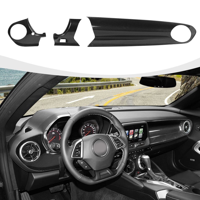 RAZPOY for Camaro Center Console Panel Trim 3PCS Dashboard Panel Cover Compatible with 20162023 Chevy Camaro Interior Accessories Carbon Fiber Without HUD