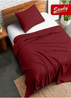 Sandy Sandy Premium Hotel Quality Flat Sheet and Pillow Case, Bed Sheet 2 Pieces Set, Soft & Breathable and Cooling, Extra Twin Size 243 x 167 cm, Burgundy  - Image 1