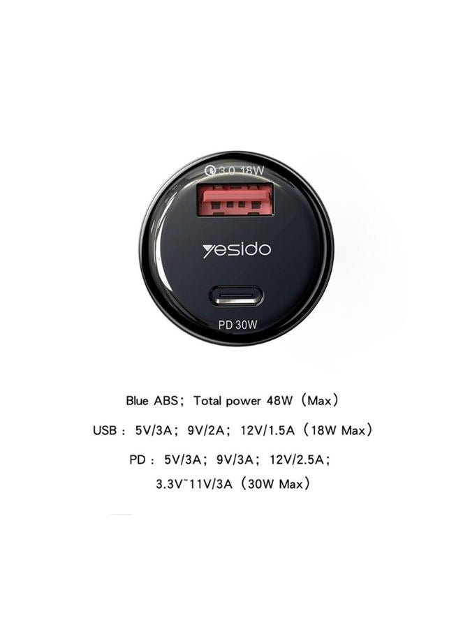 Yesido Y52 48W Dual-channel Fast Charging Zinc Alloy QC3.0 Car Charger(Black) - Image 2