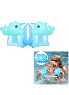 SYOSI Inflatable Armbands for Kids, Pool Arm Floatie Sleeves Floater Tube Water Wings Swimming Armlets for Children Kids learning Swimming Up to 55 lbs Whale Blue  - Image 1
