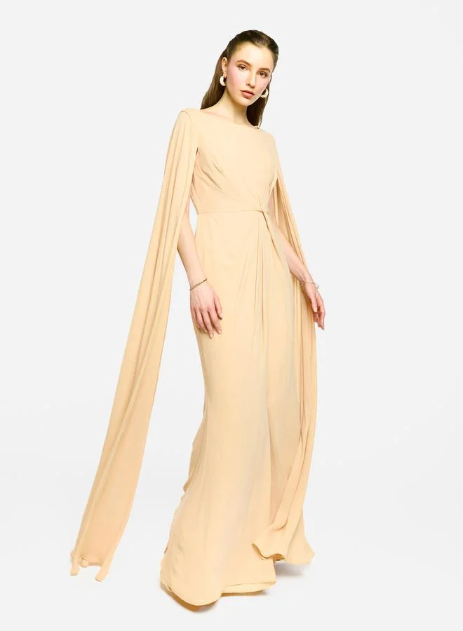 House of Moda House of Moda Twisted Front Draped Cape Sleeves Maxi Dress