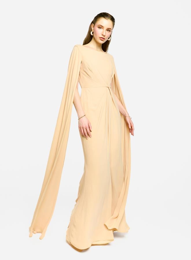 House of Moda Twisted Front Draped Cape Sleeves Maxi Dress - Image 1
