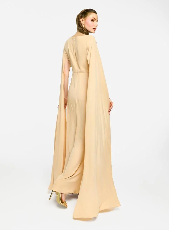 House of Moda House of Moda Twisted Front Draped Cape Sleeves Maxi Dress