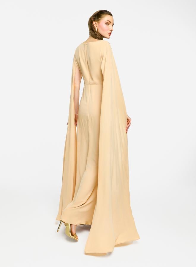 House of Moda Twisted Front Draped Cape Sleeves Maxi Dress - Image 2