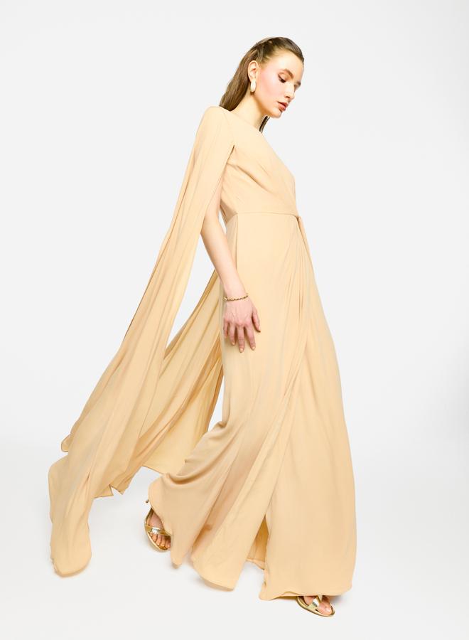 House of Moda Twisted Front Draped Cape Sleeves Maxi Dress - Image 4