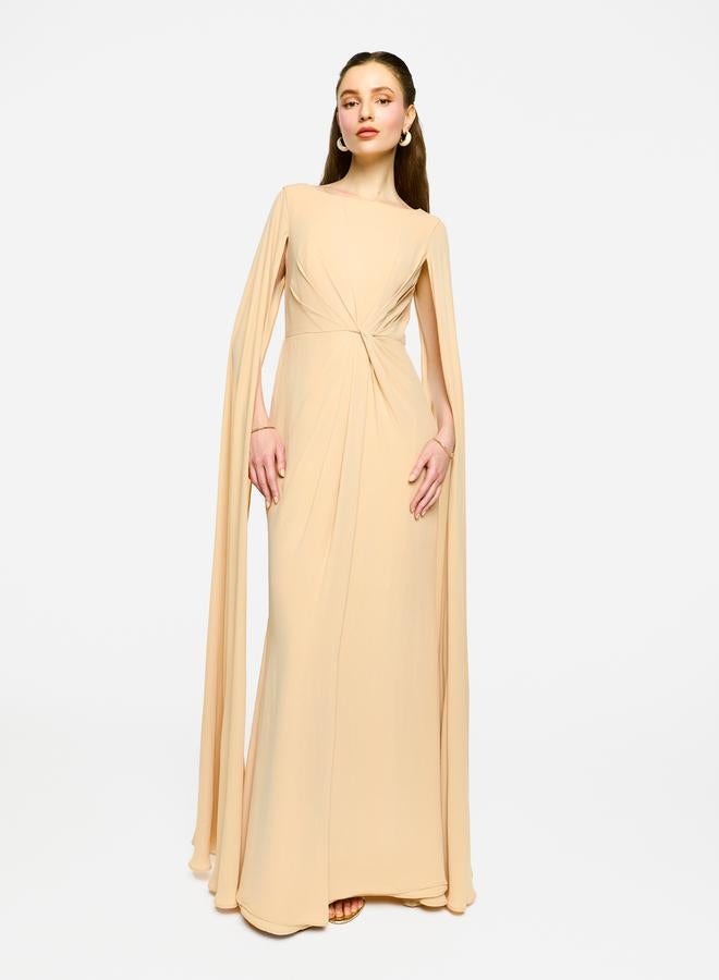 House of Moda Twisted Front Draped Cape Sleeves Maxi Dress - Image 5