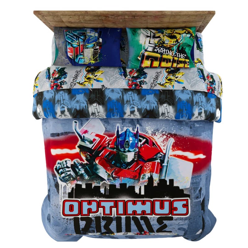 Franco Transformers Battle in Brooklyn Optimus Prime Kids Super Soft Comforter and Sheet Set with Sham 5 Piece Full Size Official Licensed Product