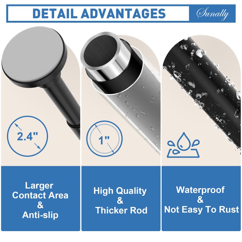 SUNALLY Shower Curtain Rod Adjustable 32-75 Inch, Spring Tension Shower Rods Stainless Steel Telescoping Curtain Rod for Bathroom or Windows, No Drilling, No Slip, No Rust, Black - Image 4
