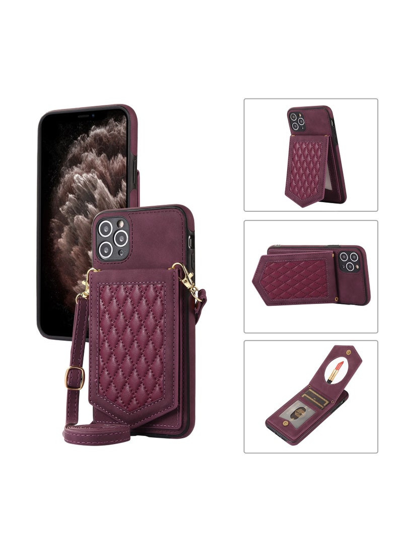 Suteni Back Cover Leather Hidden Card Slots with Mirror Phone Case for iPhone - Image 3