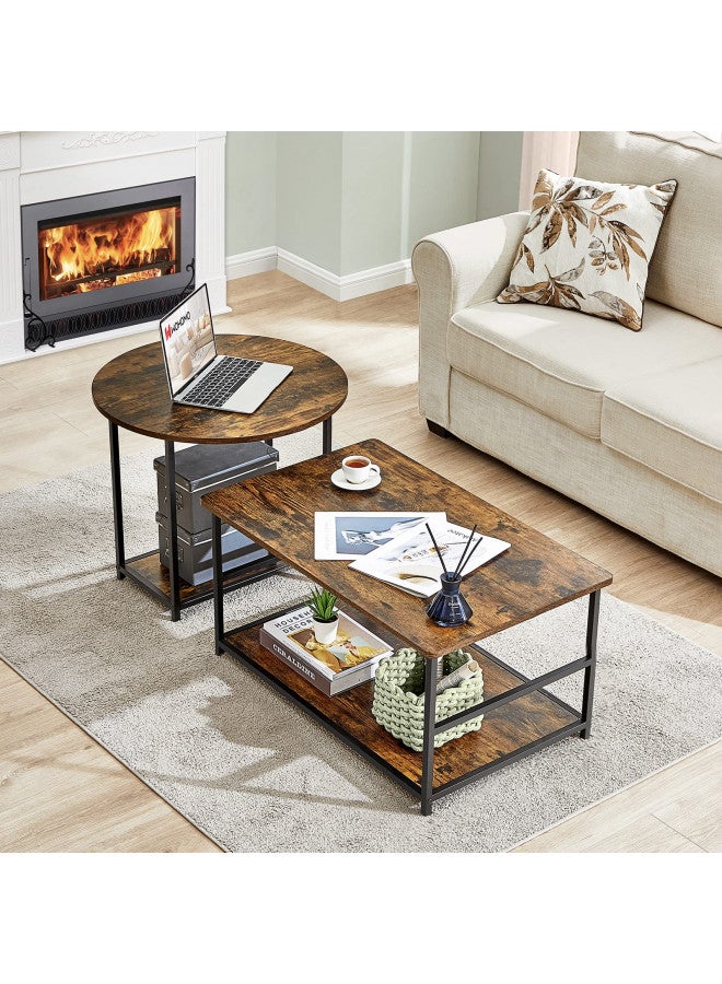 WOHOMO Coffee Table, Mid Century Modern Coffee Table for Living Room Rustic Farmhouse Center Table 2 in 1Detachable Table Set, Rustic Brown - Image 2
