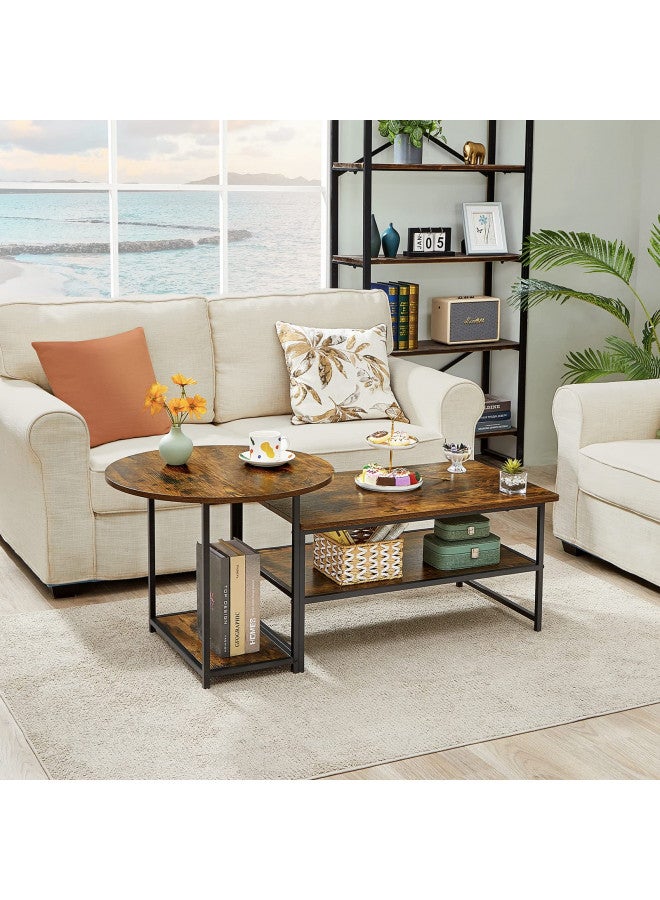 WOHOMO Coffee Table, Mid Century Modern Coffee Table for Living Room Rustic Farmhouse Center Table 2 in 1Detachable Table Set, Rustic Brown - Image 1