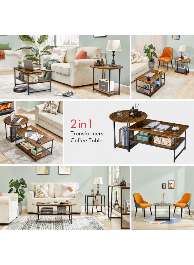 WOHOMO Coffee Table, Mid Century Modern Coffee Table for Living Room Rustic Farmhouse Center Table 2 in 1Detachable Table Set, Rustic Brown - Image 3