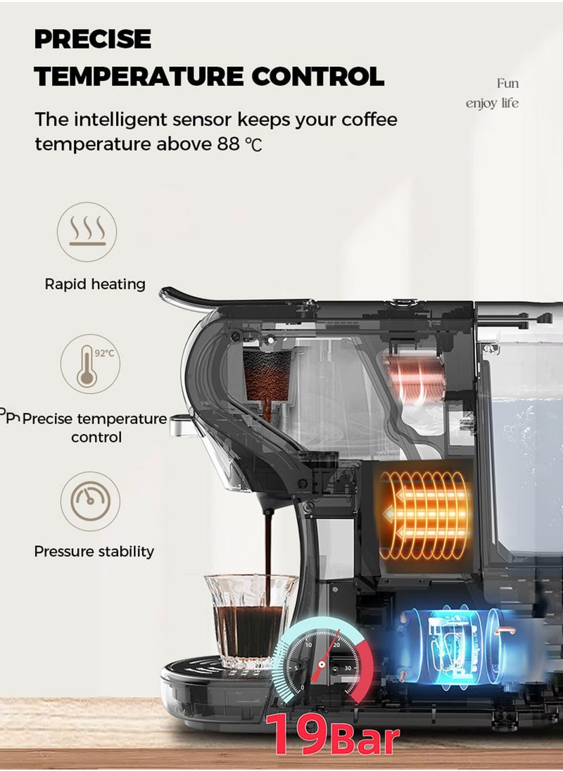 Cafelffe - 3-in-1 Espresso Machine with 19 Bar Pressure, Hot/Cold Fast Brew, Single Serve Coffee Maker Compatible with Nes Original/DG Pods/Coffee Powder, Compact Design for Home/Office - Image 1