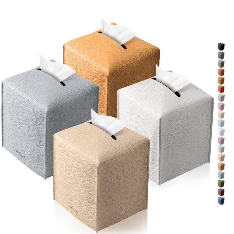 Tissue Box Cover Tclouda Modern PU Leather Square Tissue Box Holder for Creative Decorative 4 Pack Ideal for BathroomsOfficeCarNightstandOutdoor Tent 5X5X5 WhiteBeigeGrayClaybank