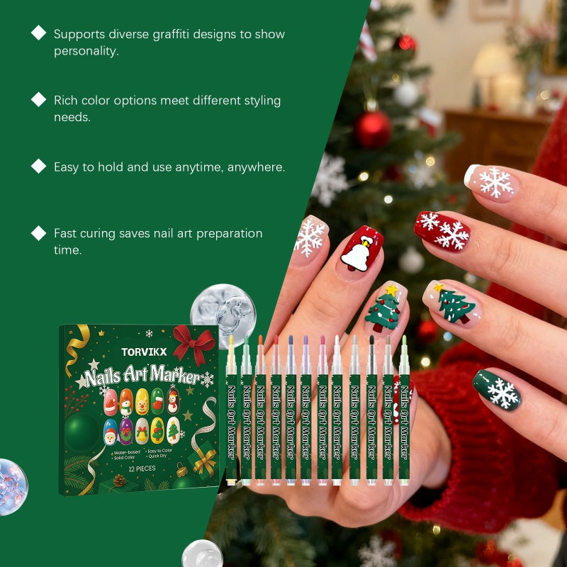 TORVIKX DIY Christmas Nail Art Painting Pen - Water-Based, Easy-to-Use for Coloring and Detailing - Image 2