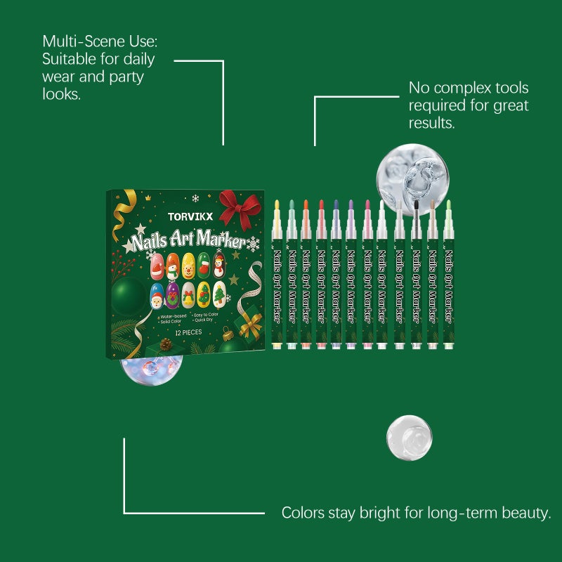 TORVIKX DIY Christmas Nail Art Painting Pen - Water-Based, Easy-to-Use for Coloring and Detailing - Image 4
