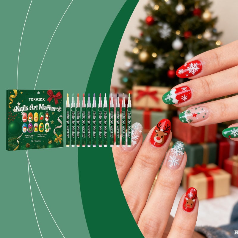 TORVIKX DIY Christmas Nail Art Painting Pen - Water-Based, Easy-to-Use for Coloring and Detailing - Image 1