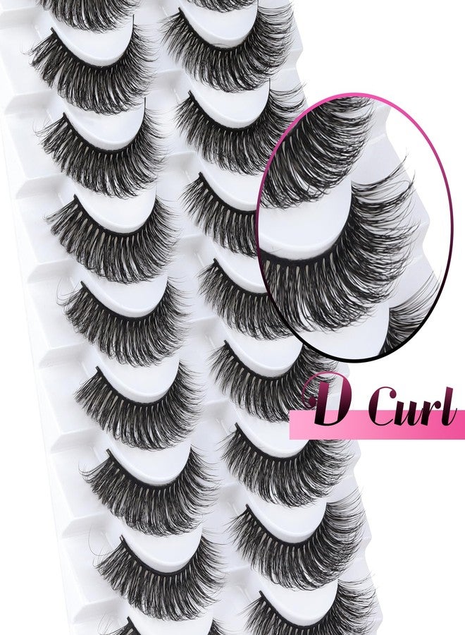 Veleasha Russian Strip Lashes D Curl False Eyelashes Fluffy Wispy Faux Mink Lashes 10 Pairs Pack (D01) - Image 2