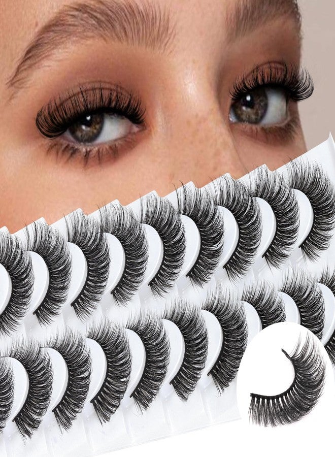 Veleasha Russian Strip Lashes D Curl False Eyelashes Fluffy Wispy Faux Mink Lashes 10 Pairs Pack (D01) - Image 1