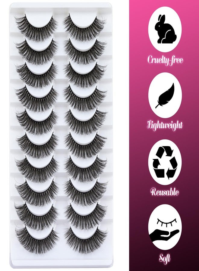 Veleasha Russian Strip Lashes D Curl False Eyelashes Fluffy Wispy Faux Mink Lashes 10 Pairs Pack (D01) - Image 4