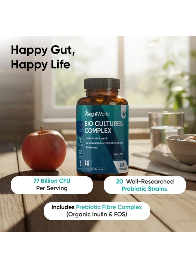 WeightWorld Bio Cultures Complex Probiotics and Prebiotics - 77 Billion CFU - 20 Live Cultures - 60 Capsules - Strains Like Lactobacillus Acidophilus & Casei - Prebiotic and Probiotic Supplements for Women & Men - Image 2
