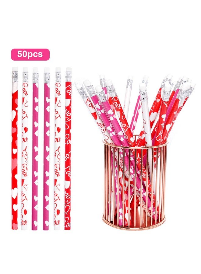 Nydotd 50Pcs Valentines Day Pencils, Valentines Wood Pencils Bulk With Erasers For Kids Party Favors Valentine'S Day Exchange Gifts Goodie Bags Fillers Giveaways School Classroom Rewards Heart Pattern - Image 3