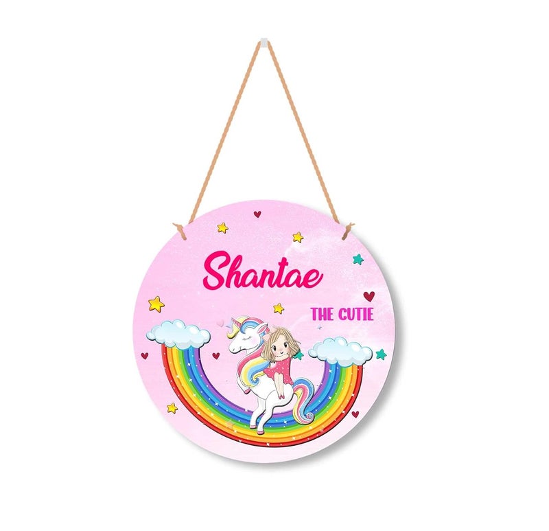 ASHVAH Unicorn Personalized RoomDoor Kids Name Plate with Hanging ChainDoor Sign Kids Room Dcor Size 10 inch Name Shantae