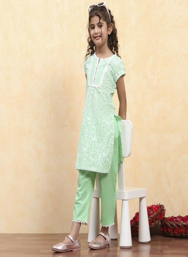 Biba Girl's Cotton Kurta Set (KW5169ESS25GRN - Image 2