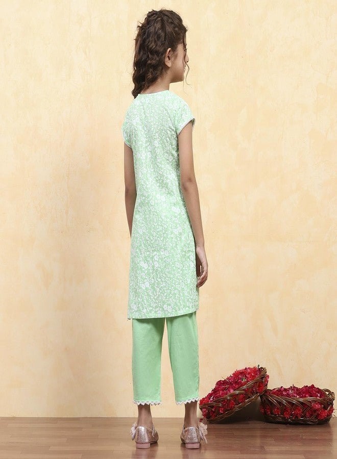 Biba Girl's Cotton Kurta Set (KW5169ESS25GRN - Image 5