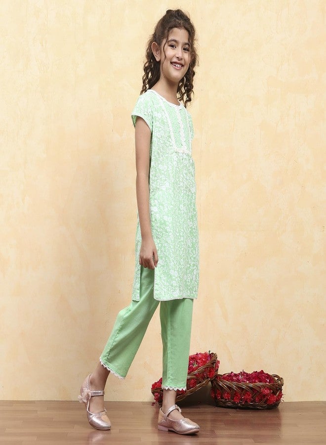 Biba Girl's Cotton Kurta Set (KW5169ESS25GRN - Image 4