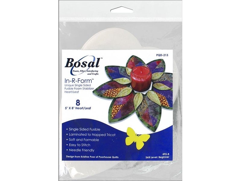 Bosal InRForm HeartLeaf 5 inch x 8 inch Single Sided Fusible Foam Stabilizer 8 pieces 495B
