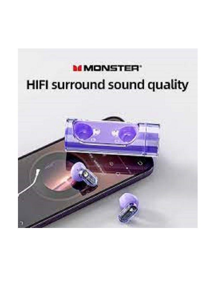 Monster XKT13 Wireless Bluetooth Earbuds Gaming Headphones Deep Bass Low Latency Game Headset with Built-in Microphone For Gaming Noise Canceling Headsets Violet - Image 5