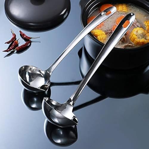 NILKANTH® - Stainless Steel Oil Soup Separator Spoon, Oil Filter Spoon, Cooking Spoon Oil-Separated Spoon with Long Handle, Grease Filter Spoon for Home Kitchen Hot Pot Fat Skimmer (Pcs 2) Silver - Image 1