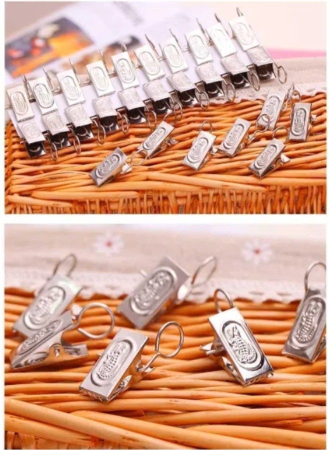 Generic 20 pieces of multifunctional universal iron clips, curtain hooks, household stainless steel anti rust shower curtain clips, storage and drying hook accessories - Image 1
