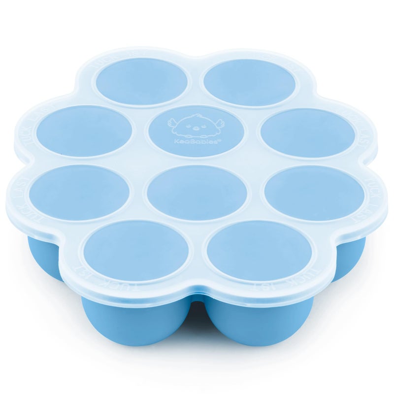 KeaBabies Silicone Food Freezer Trays with Lid 2oz x 10 Pods Baby Food Storage Containers Easy Puree Meal Prep Breast Milk Silicone Freezer Molds Dishwasher Microwave Safe BPAFree Misty Blue
