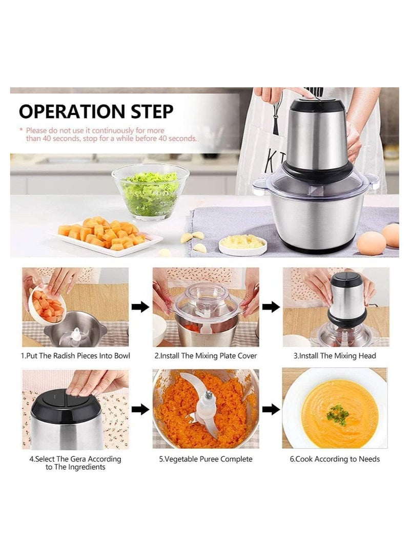 SYOSI Electric Food Chopper for Meat, Vegetables, Fruits and Nuts, Stainless Steel 3 liter Bowl Food Grinder Silver - Image 3