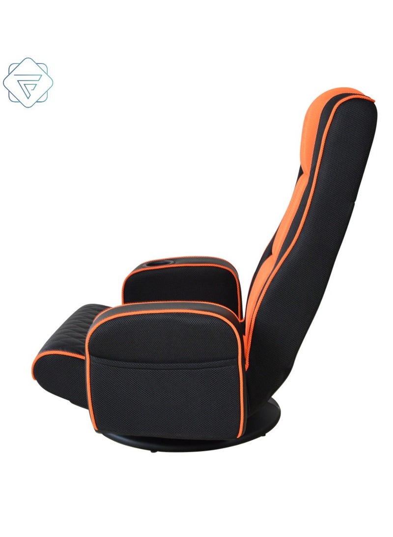 Floor Gaming Chair w/Armrests,Folding Video Reclining Sofa w/6 Adjustable Position, Padded Backrest & Cushion, Lazy Lounger Couch for E-Sports, Reading, Relaxing, Watching TV, 360° Swivel - Image 4