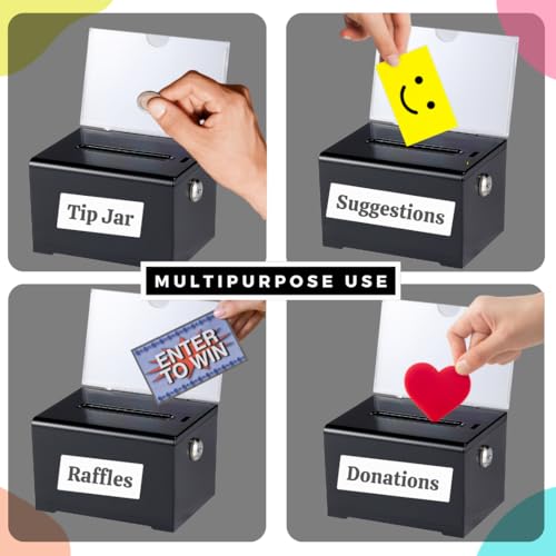 AdirOffice Adir Suggestion Box with Slot and Lock – Acrylic Donation Box for Fundraising, Drawing Box for Raffle, Funraiser Box, Tip Box with Lock - 6.25x4.5x 4 Inches voting box with slot and Sign Holder - Image 5
